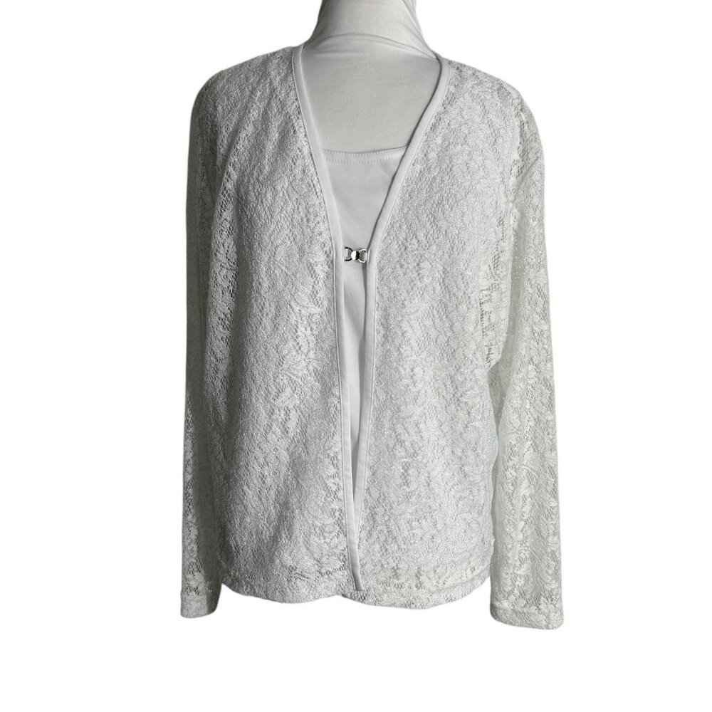 Vintage Ilyza Blouse Faux 2 Piece Size Large Lace Long Sleeve Romantic Modest